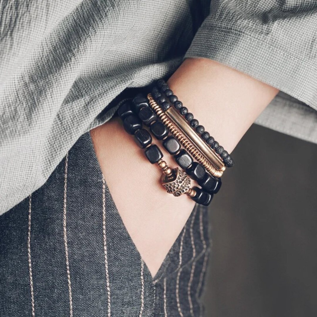 Lava Stone & Sandalwood Amulet Bracelet