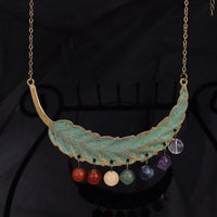 Thumbnail for Vintage Bronze Feather Necklace with 7 Chakra Stone Beads