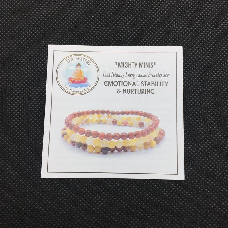 EMOTIONAL STABILITY & NURTURING  -Yellow Jade, Red Jasper & Mookaite- 3/pc  *MIGHTY MINIS*  Healing Energy Stone Bracelets