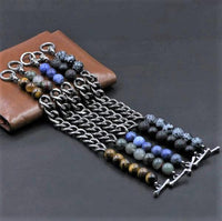 Thumbnail for Retro Stainless Steel & Skull Clasp with 10mm Natural Stones 'VITALITY' Bracelet- we can make ANY SIZE!