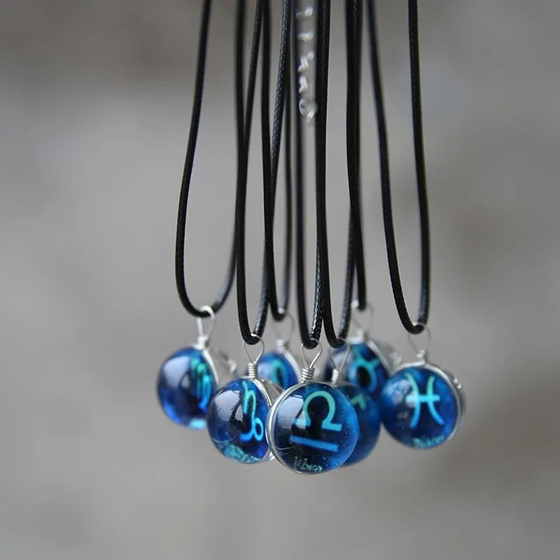 12 constellation Glass Pendant Necklace