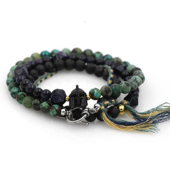 Stainless Steel, African Turquoise & Lava Stone SPARTAN SPIRIT Multi layer COURAGE Bracelet