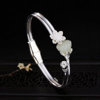 Thumbnail for Lotus Jade Silver Bangle