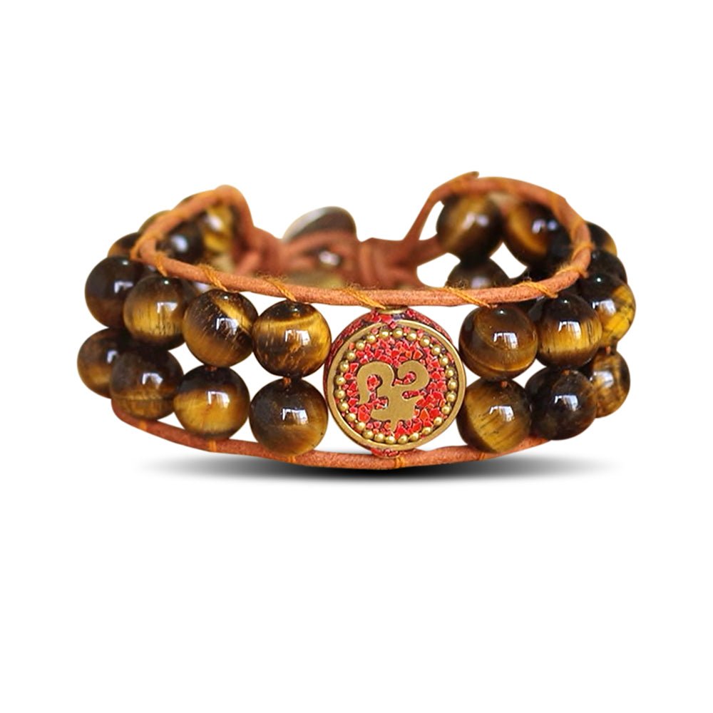 Lucky Double Tiger's Eye Om Chakra Wrap Bracelet