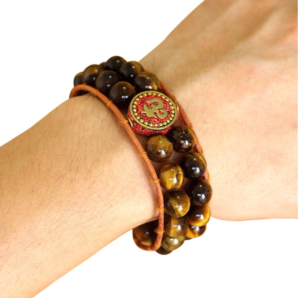 Lucky Double Tiger's Eye Om Chakra Wrap Bracelet