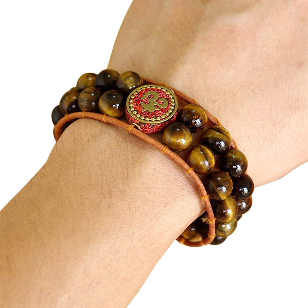 Lucky Double Tiger's Eye Om Chakra Wrap Bracelet