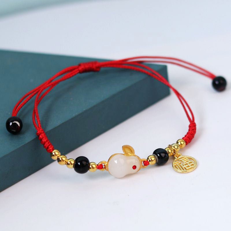 Lucky Rabbit Red Rope Jade Bracelet