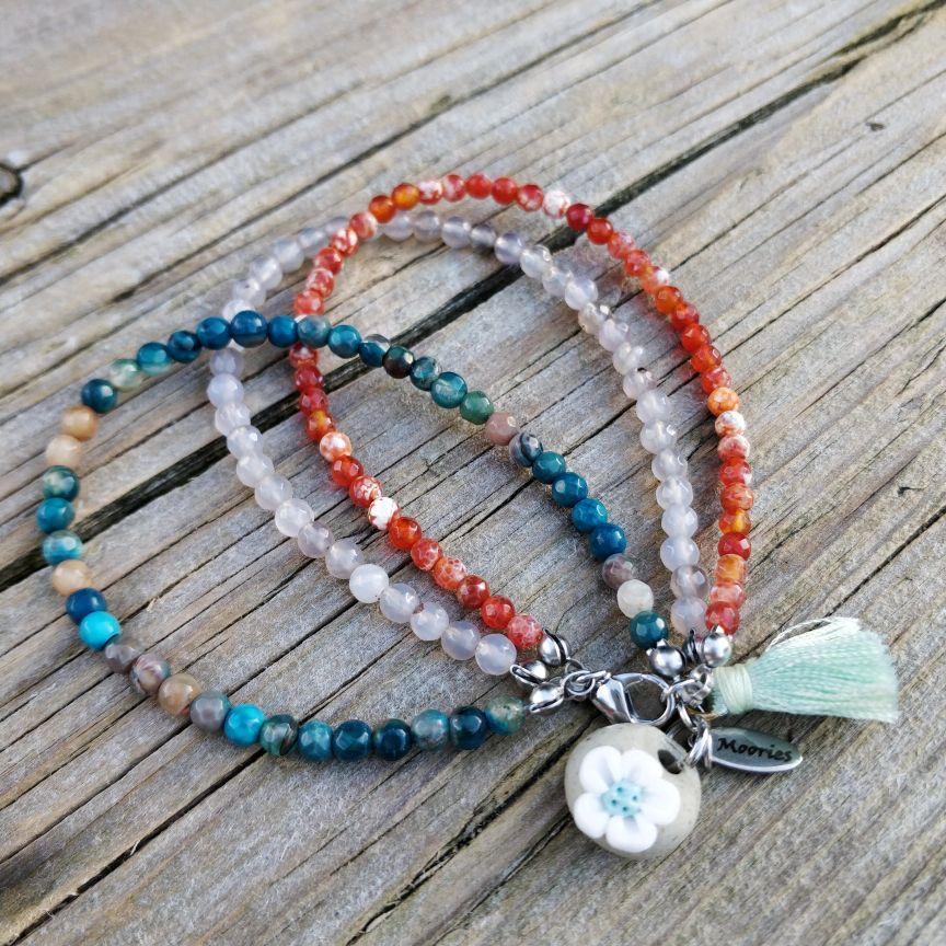 Natural Agate PEACE & BALANCE -3 Strand Stone Blend Bracelet