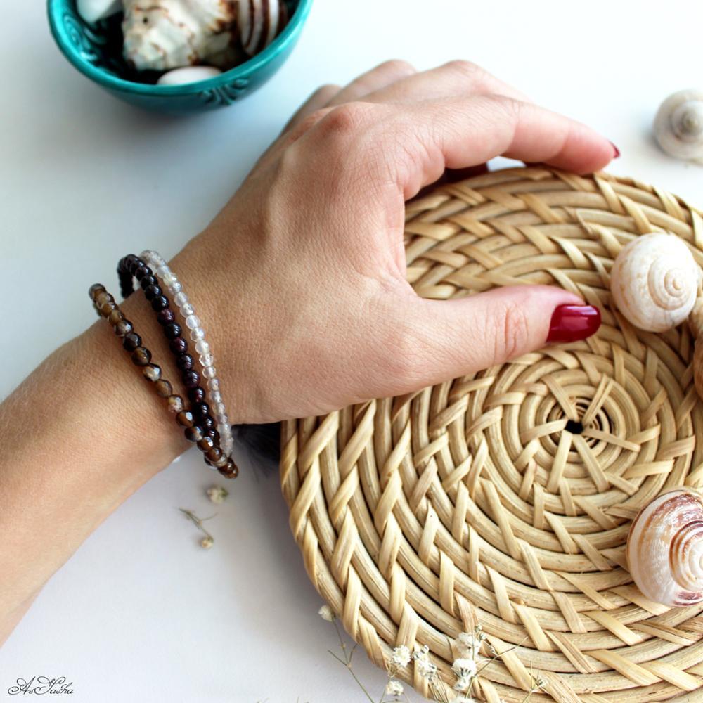 Genuine Garnet, Quartz & Agate HEALTH & HAPPINESS -3 Strand Stone Blend Bracelet