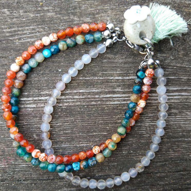 Natural Agate PEACE & BALANCE -3 Strand Stone Blend Bracelet