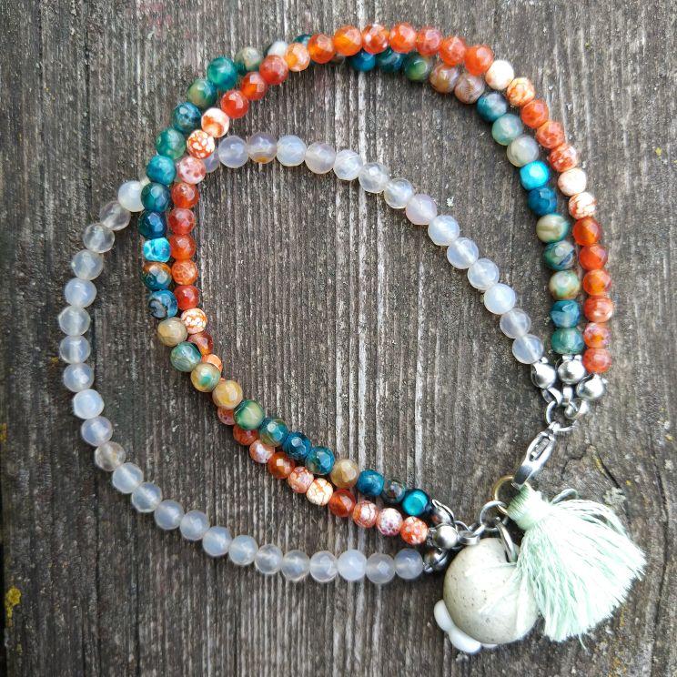 Natural Agate PEACE & BALANCE -3 Strand Stone Blend Bracelet