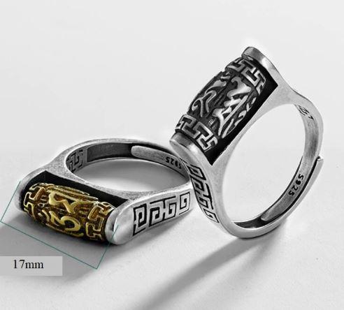 Sterling Silver Tibetan 6 SYLLABLE MANTRA Spinning Prayer Wheel Ring