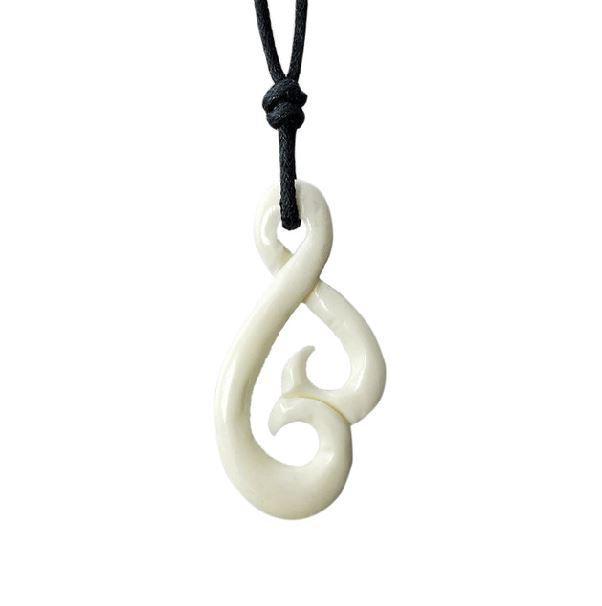 New Zealand Maori Tribal Style Hand Carved Bone 'PIKORUA' ( Twists)  ETERNITY Necklace-9 styles