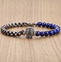 Thumbnail for Natural Lapis Lazuli  & Steel  Link 2 pc Men's Skull CAREER  Bracelet