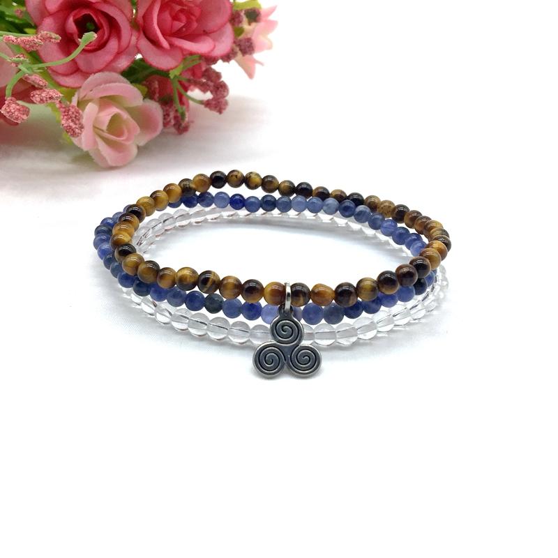 MEMORY, FOCUS & STUDY -Tiger Eye, Quartz & Sodalite- 3/pc  *MIGHTY MINIS*  Healing Energy Stone Bracelets