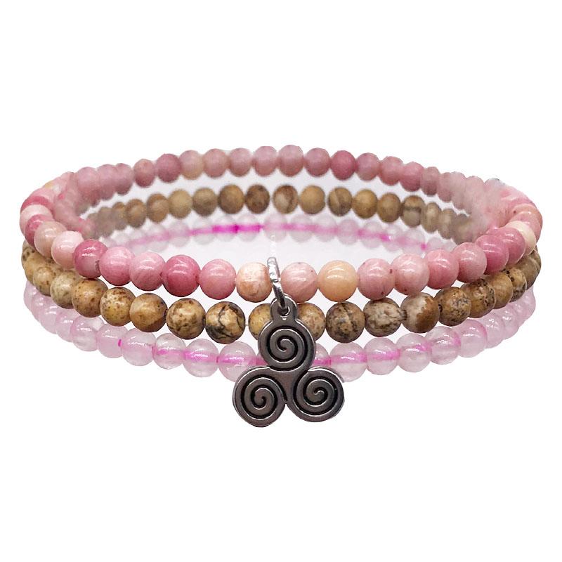 HEAL THE HEART-Rose Quartz,Picture Jasper & Rhodonite- 3/pc  "MIGHTY MINIS " Healing Energy Stone Bracelets