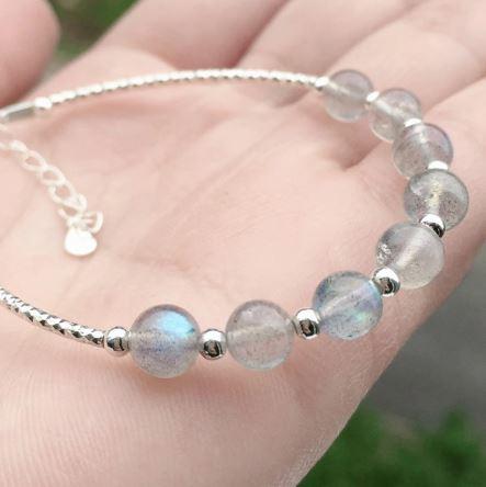 925 Sterling Silver Grey Moonstone ( Labradorite) AURA BALANCING Bracelet