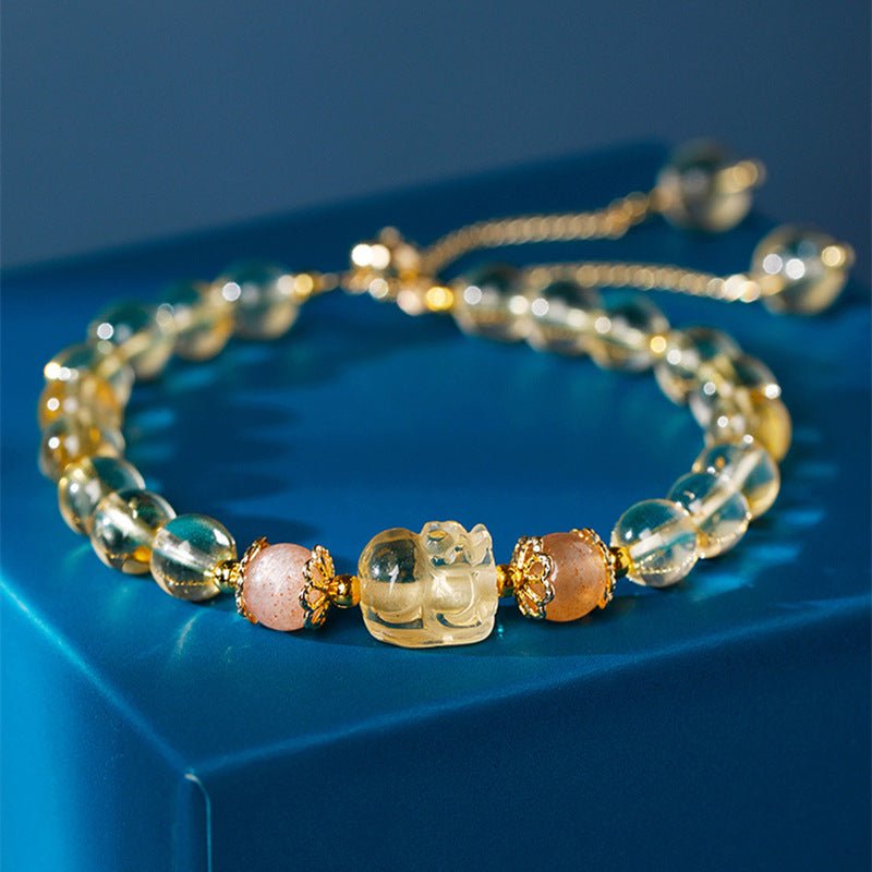 Natural Crystals Lucky Pixiu Charm Bracelet