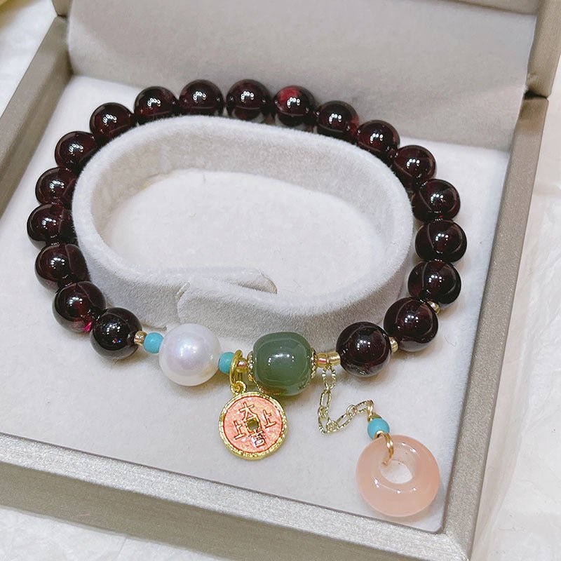 Natural Garnet with Jade Charm Bracelet