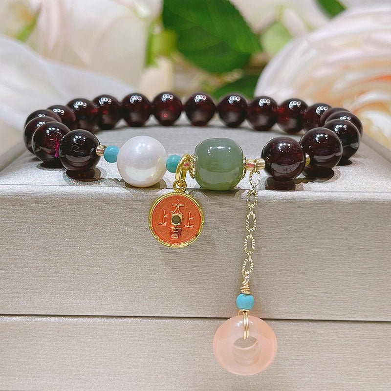 Natural Garnet with Jade Charm Bracelet