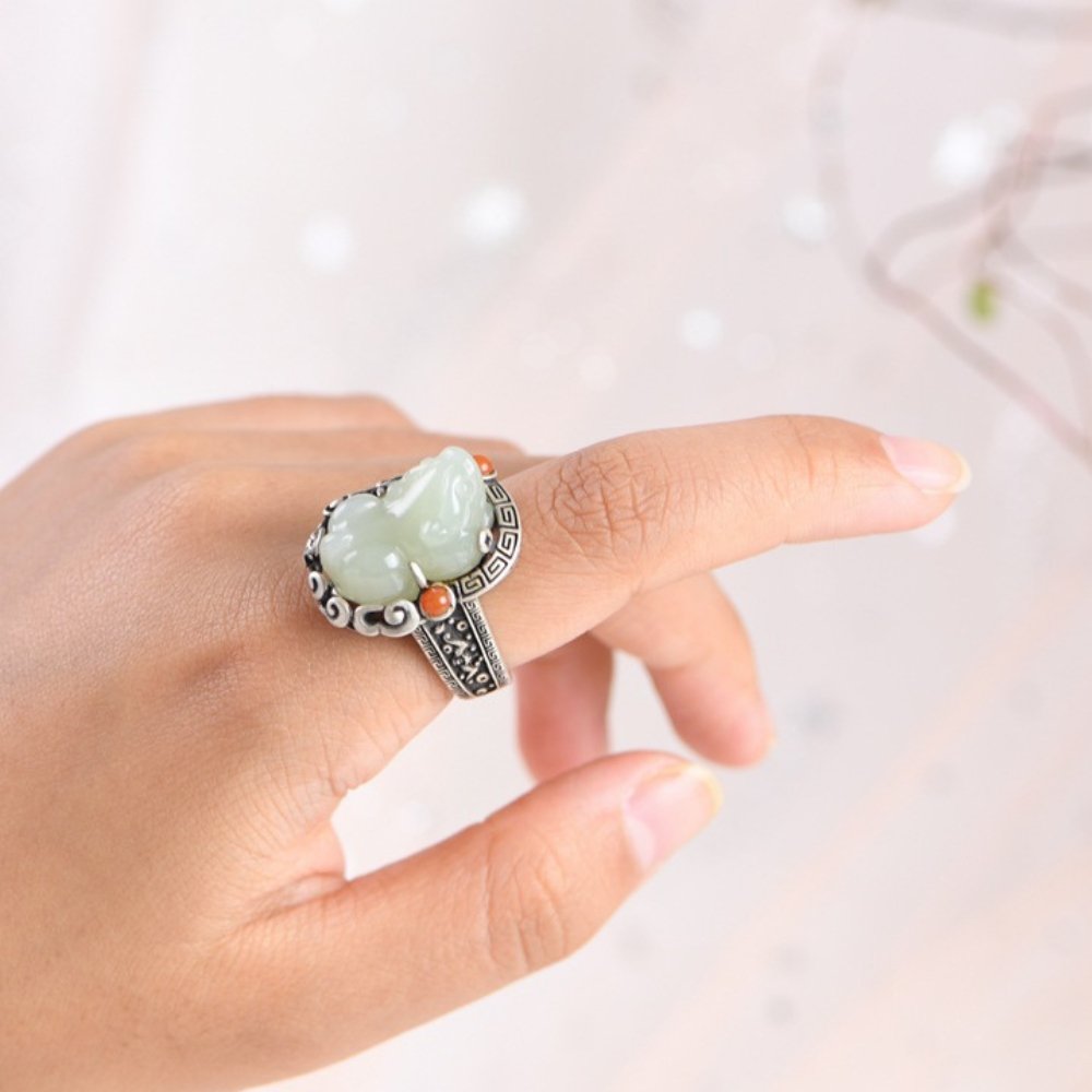 Natural Jade Pi Yao Prosperity Ring