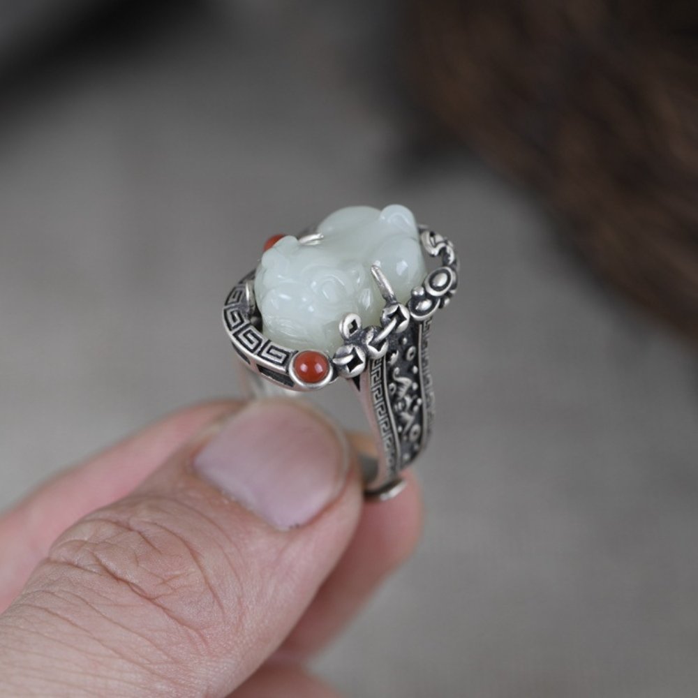 Natural Jade Pi Yao Prosperity Ring