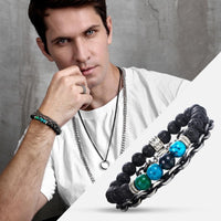 Thumbnail for 2 Pc Chrysocolla, Lava Stone & Chain Diffuser Set Men's WELLNESS Bracelets