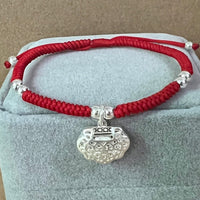 Thumbnail for Red Rope & Silver Feng Shui Ruyi Lock Bracelet