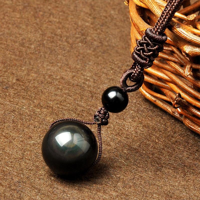 Natural Rainbow Eye Obsidian Orb Pendant Necklace