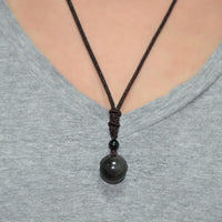 Thumbnail for Natural Rainbow Eye Obsidian Orb Pendant Necklace