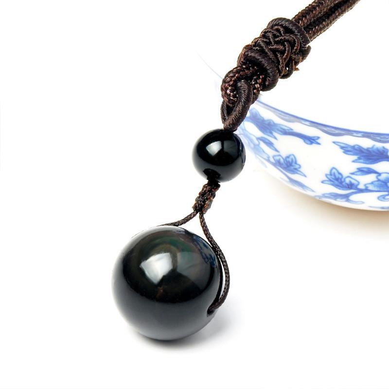 Natural Rainbow Eye Obsidian Orb Pendant Necklace