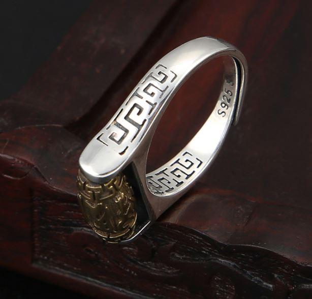 Sterling Silver Tibetan 6 SYLLABLE MANTRA Spinning Prayer Wheel Ring