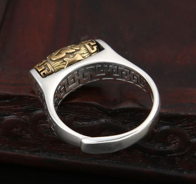 Sterling Silver Tibetan 6 SYLLABLE MANTRA Spinning Prayer Wheel Ring