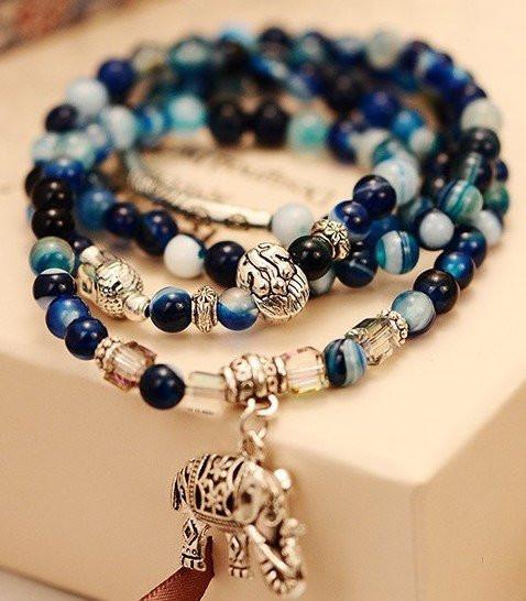 Buddha Head Natural Crystal Bracelet with Elephant Charm