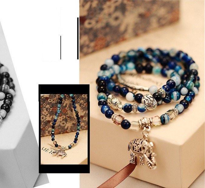 Buddha Head Natural Crystal Bracelet with Elephant Charm