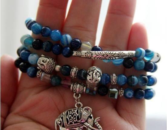 Buddha Head Natural Crystal Bracelet with Elephant Charm