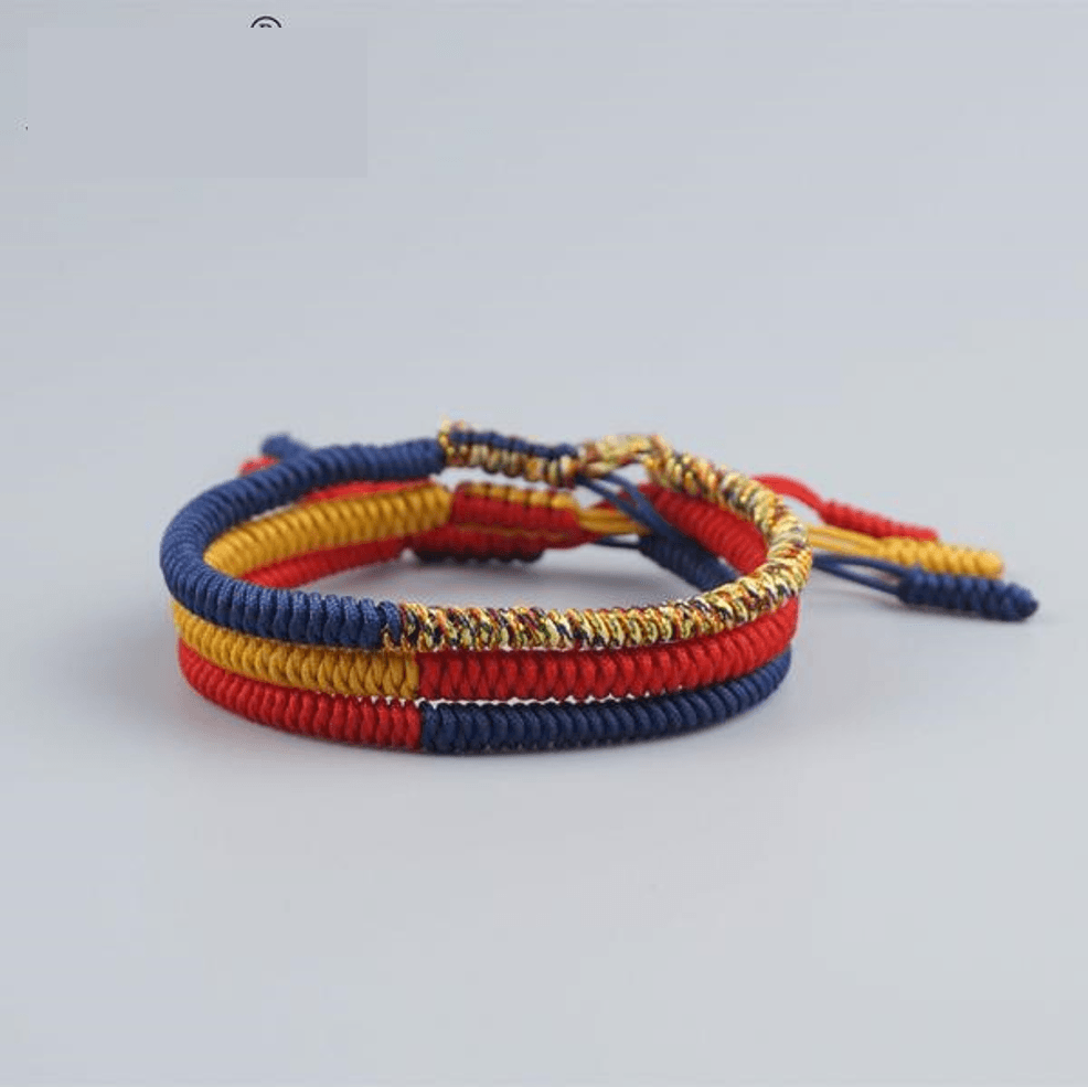 Find PEACE with this 3/pc Multi-Colored Tibetan Buddhist Braided Lucky Rope Bracelet Set