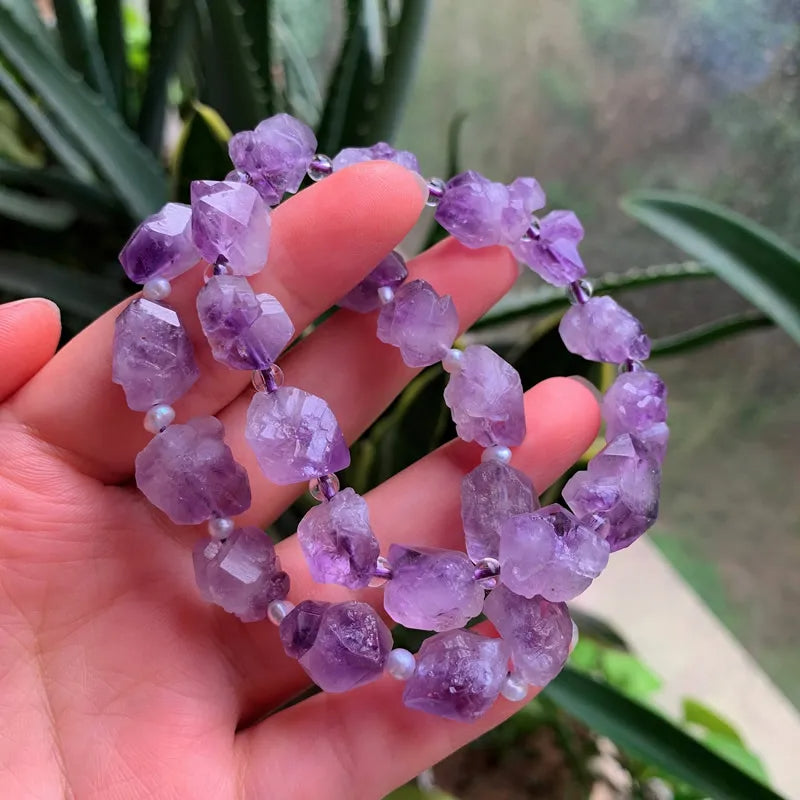 AAA Grade Faceted Raw Amethyst NATURAL HEALING Stone Bracelet