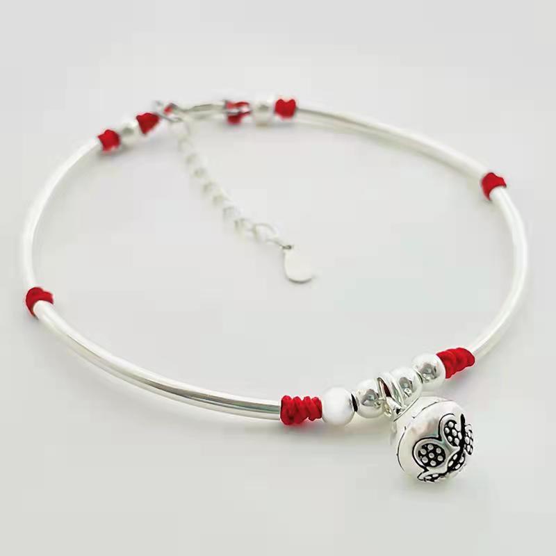 925 Sterling Silver ENLIGHTENMENT Persimmon Bell Red Rope Bracelet