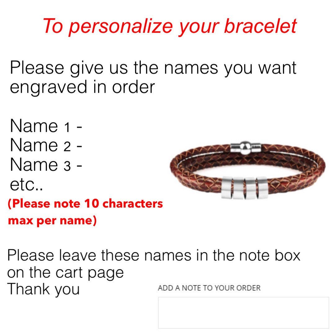 Men's Leather & Stainless Steel Personalized Name/s Bracelet