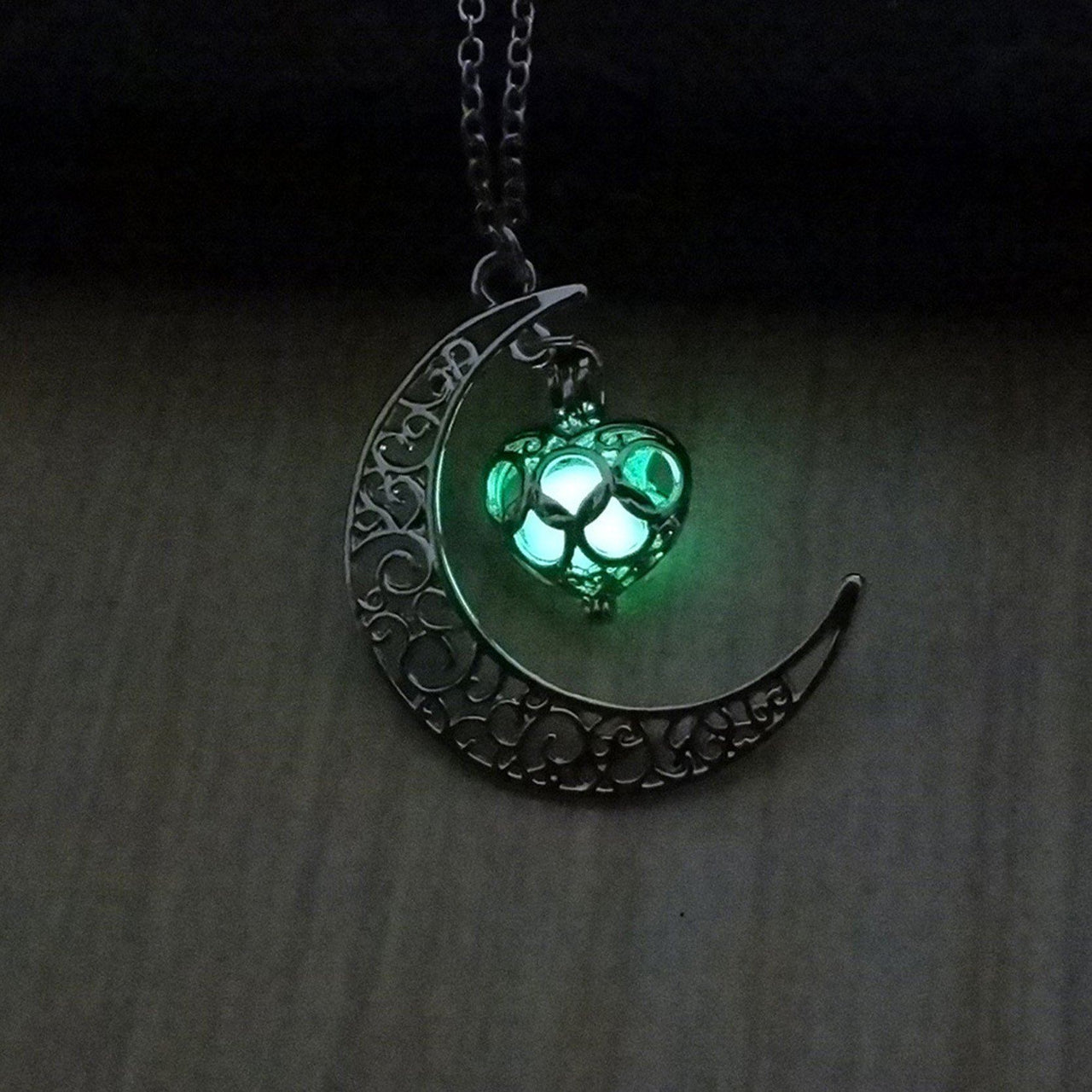 Glow Crescent Moon & Heart Necklace