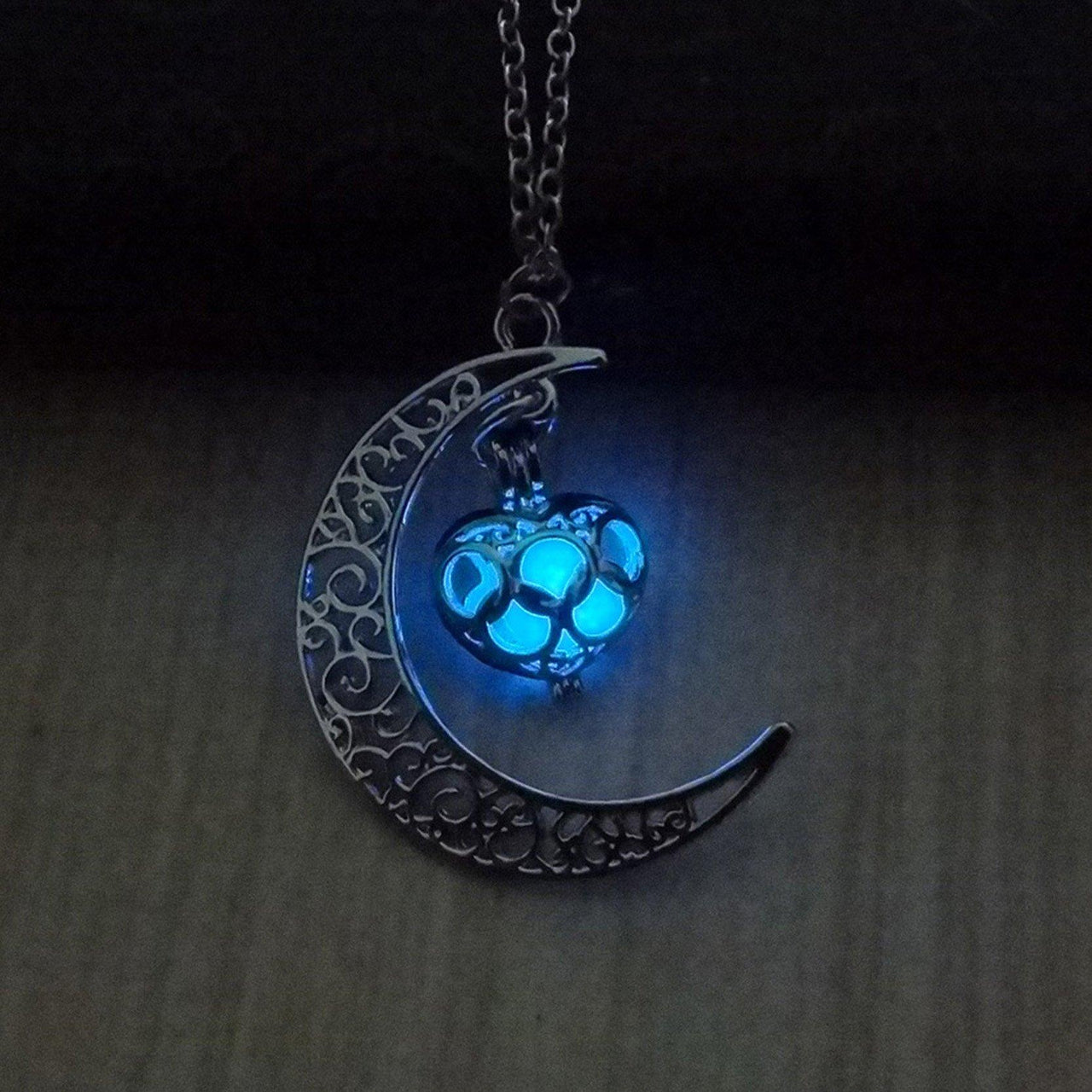 Glow Crescent Moon & Heart Necklace