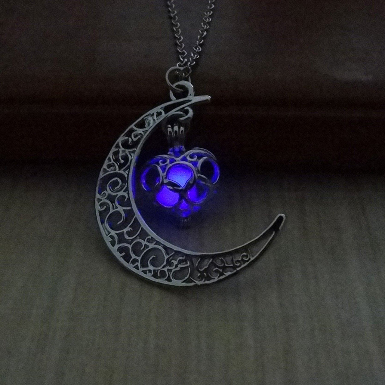 Glow Crescent Moon & Heart Necklace