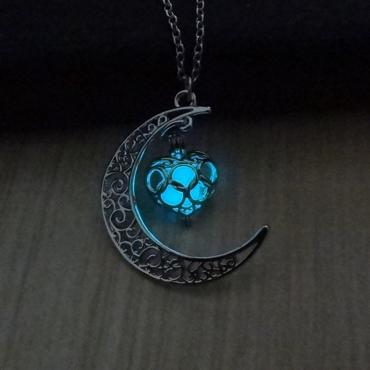 Glow Crescent Moon & Heart Necklace