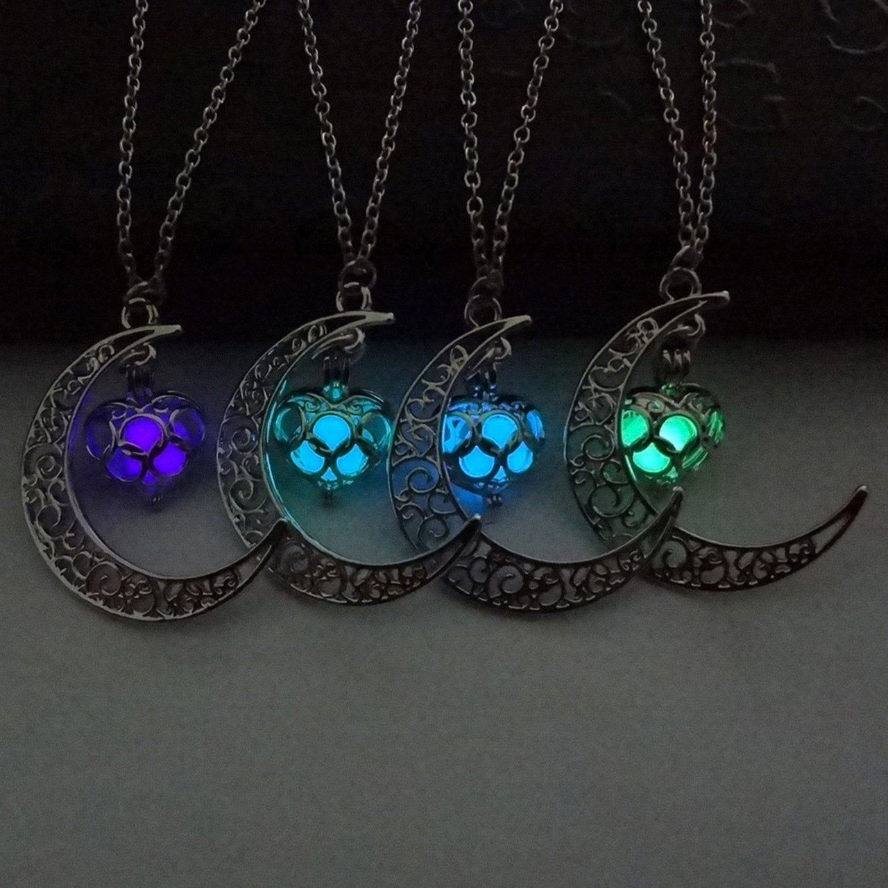 Glow Crescent Moon & Heart Necklace