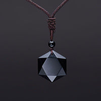 Thumbnail for Black Obsidian Cubic Hexagram NO NEGATIVITY Pendant Necklace