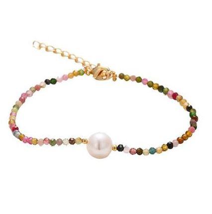 Natural Tourmaline & Freshwater Pearl  CALMNESS Bracelet