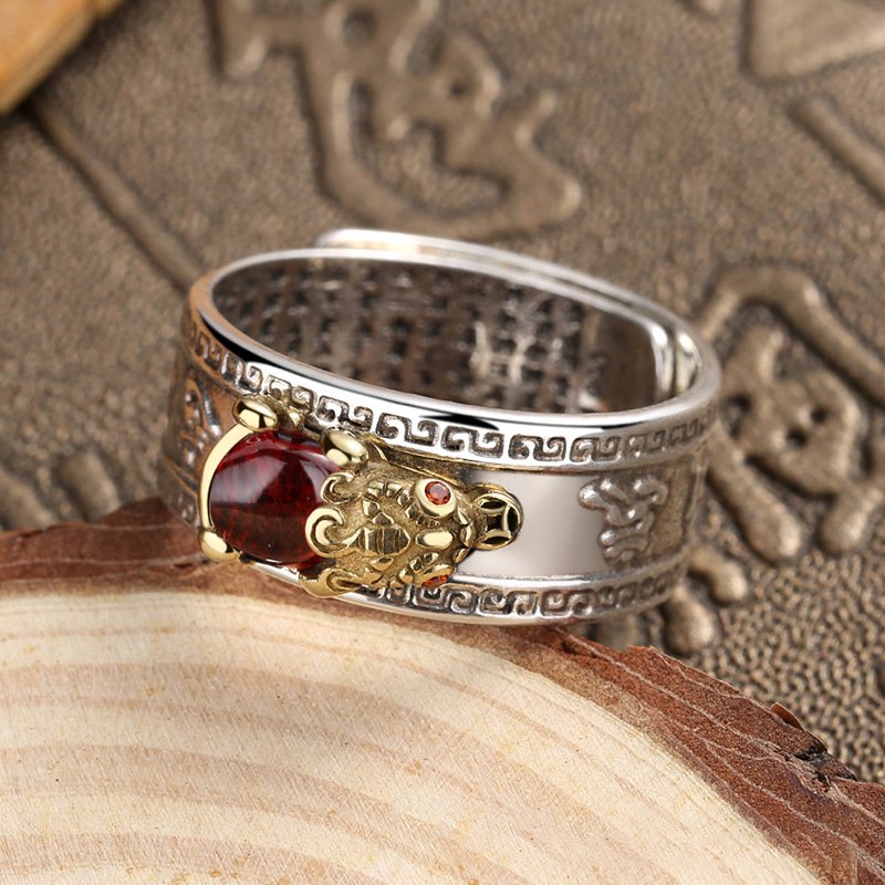 Red Garnet Pixiu Mantra Ring