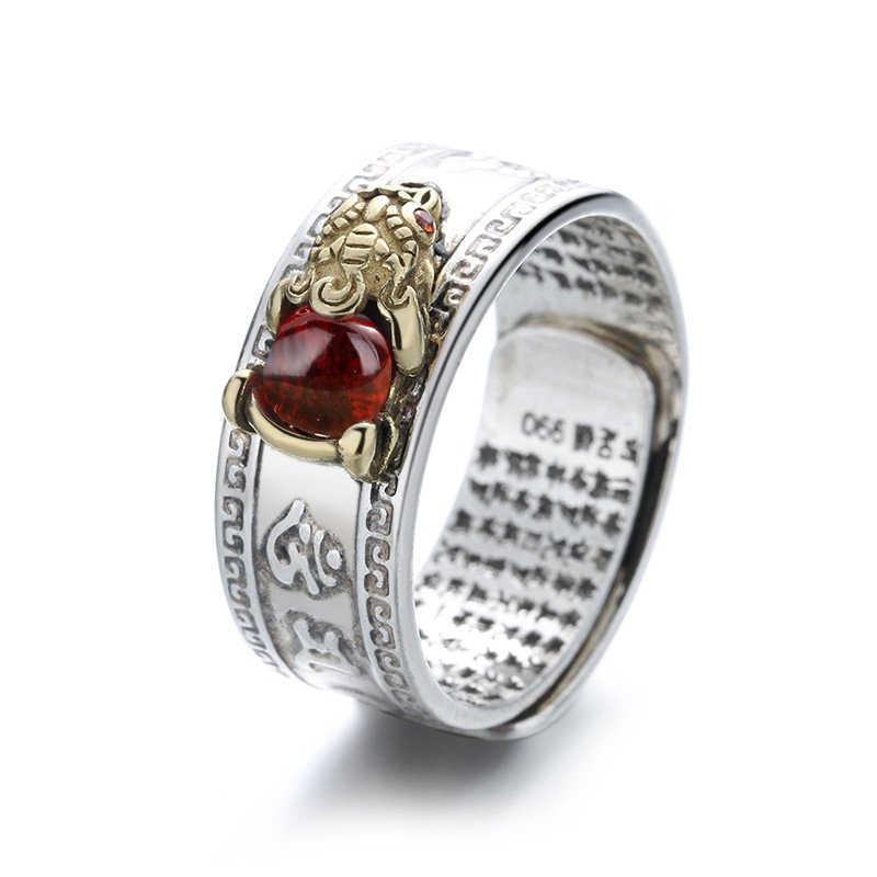 Red Garnet Pixiu Mantra Ring