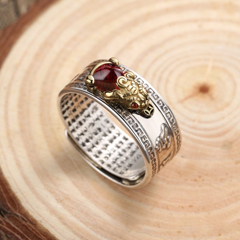 Red Garnet Pixiu Mantra Ring